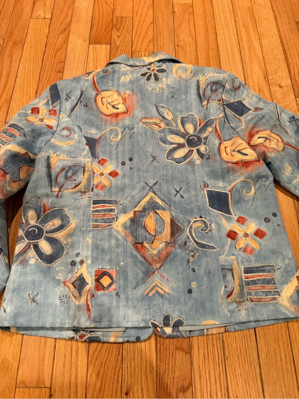 Floral Textured Jacket - Blue & Multicolor Size M art to wear - Picture 8 of 9